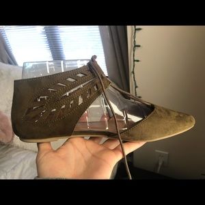 Hunter green suede lace up flats